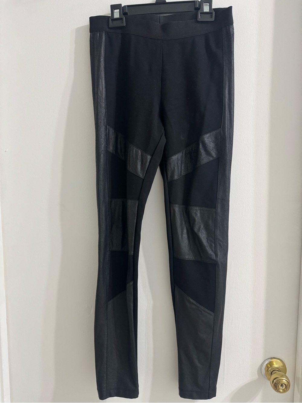 Black Women's Faux Leather Panel Leggings